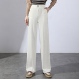 Pantalon d'été taille haute en soie glacée drapé pour femme