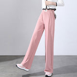 Pantalon d'été taille haute en soie glacée drapé pour femme