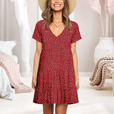 Robe de poche à imprimé superposé et manches courtes à encolure en V