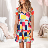 Robe de poche à imprimé superposé et manches courtes à encolure en V