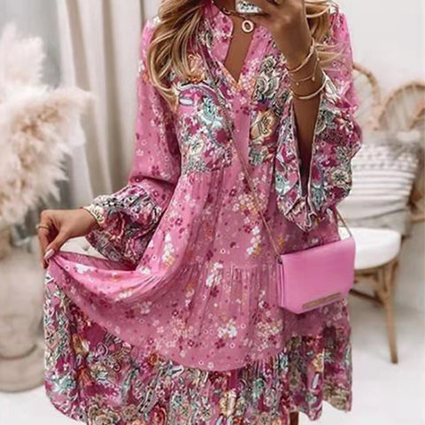 Robe florale élégante et douce à col en V