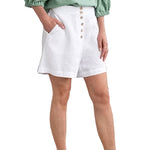 Short de plage décontracté en coton et lin de couleur unie