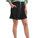 Short de plage décontracté en coton et lin de couleur unie