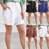 Short de plage décontracté en coton et lin de couleur unie