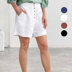 Short de plage décontracté en coton et lin de couleur unie