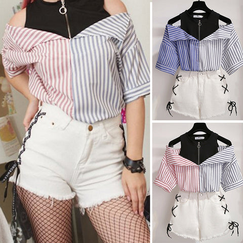 Splice rayé chemise sans bretelles pantalon court ensemble deux pièces