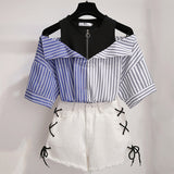 Splice rayé chemise sans bretelles pantalon court ensemble deux pièces