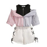 Splice rayé chemise sans bretelles pantalon court ensemble deux pièces