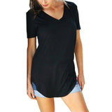 T-shirt d'été décontracté à col en V de couleur unie