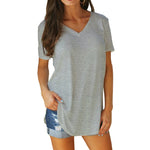 T-shirt d'été décontracté à col en V de couleur unie