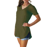 T-shirt d'été décontracté à col en V de couleur unie