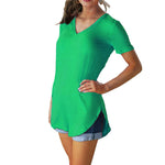 T-shirt d'été décontracté à col en V de couleur unie
