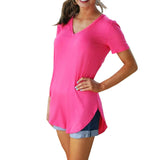 T-shirt d'été décontracté à col en V de couleur unie