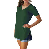 T-shirt d'été décontracté à col en V de couleur unie