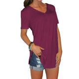 T-shirt d'été décontracté à col en V de couleur unie