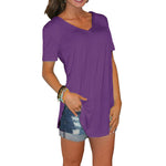 T-shirt d'été décontracté à col en V de couleur unie