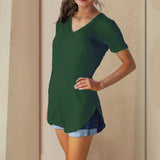 T-shirt d'été décontracté à col en V de couleur unie