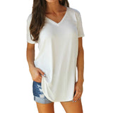 T-shirt d'été décontracté à col en V de couleur unie