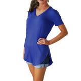 T-shirt d'été décontracté à col en V de couleur unie