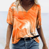 T-shirt décontracté à imprimé marbré et col en V