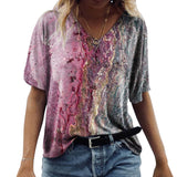 T-shirt décontracté à imprimé marbré et col en V