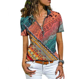 T-shirt Zippé à Manches Courtes Bohemian West Ethnic