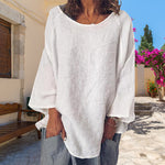 T-shirt col rond uni en coton et lin