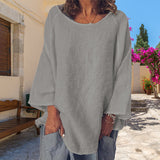 T-shirt col rond uni en coton et lin