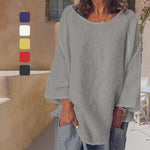 T-shirt col rond uni en coton et lin