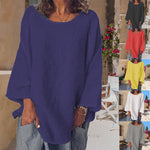T-shirt col rond uni en coton et lin