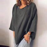 T-shirt col rond uni en coton et lin