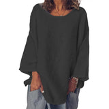 T-shirt col rond uni en coton et lin