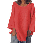 T-shirt col rond uni en coton et lin