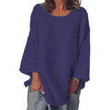 T-shirt col rond uni en coton et lin