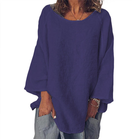 T-shirt col rond uni en coton et lin