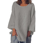 T-shirt col rond uni en coton et lin