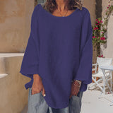 T-shirt col rond uni en coton et lin