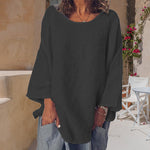 T-shirt col rond uni en coton et lin