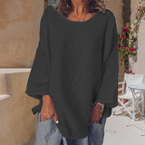 T-shirt col rond uni en coton et lin