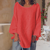 T-shirt col rond uni en coton et lin