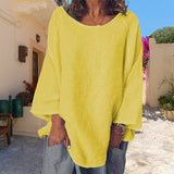T-shirt col rond uni en coton et lin