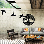 Décoration Murale en Métal Arbre de Vie et 3 Oiseaux à Suspendre