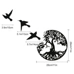Décoration Murale en Métal Arbre de Vie et 3 Oiseaux à Suspendre