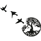 Décoration Murale en Métal Arbre de Vie et 3 Oiseaux à Suspendre