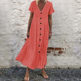 Robe boutonnée à encolure en V