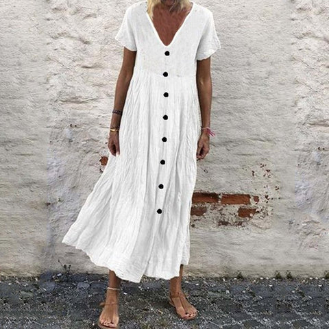 Robe boutonnée à encolure en V