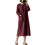 Robe à manches longues en coton et lin vintage