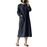 Robe à manches longues en coton et lin vintage