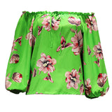 Haut fleuri à épaules dénudées et ourlet volanté