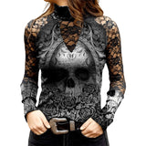 T-shirt en dentelle à imprimé tête de mort